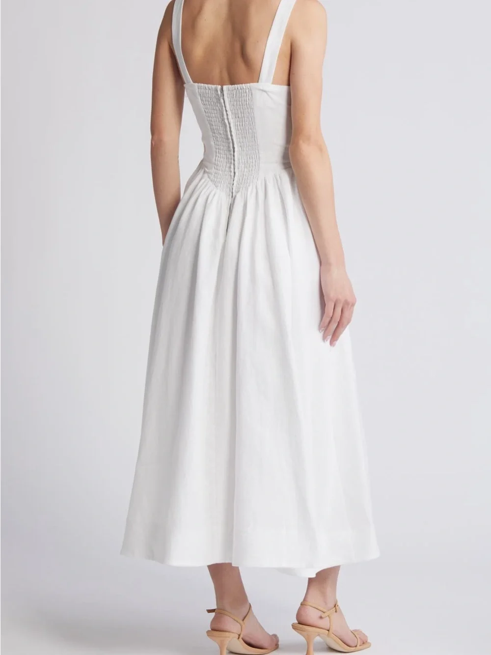 Reformation Balia Linen White Scoop-Neck Midi Dress - Picture 2 of 6